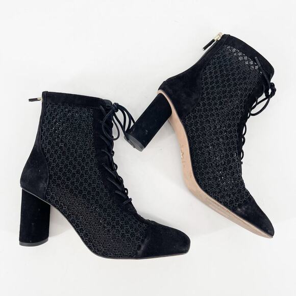 Dior Black Suede Crochet Mesh Naughtily-D Lace Up Heeled Ankle Boot size EU 38 - Picture 3 of 11